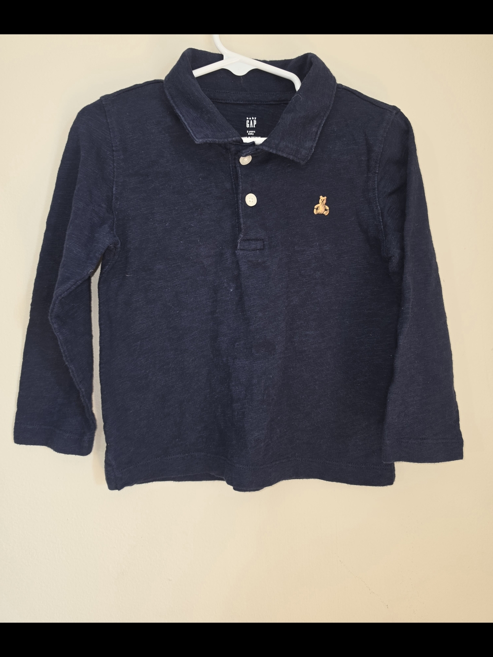 GAP Kids Navy Long-Sleeve Polo Shirt with Embroidered Fox
